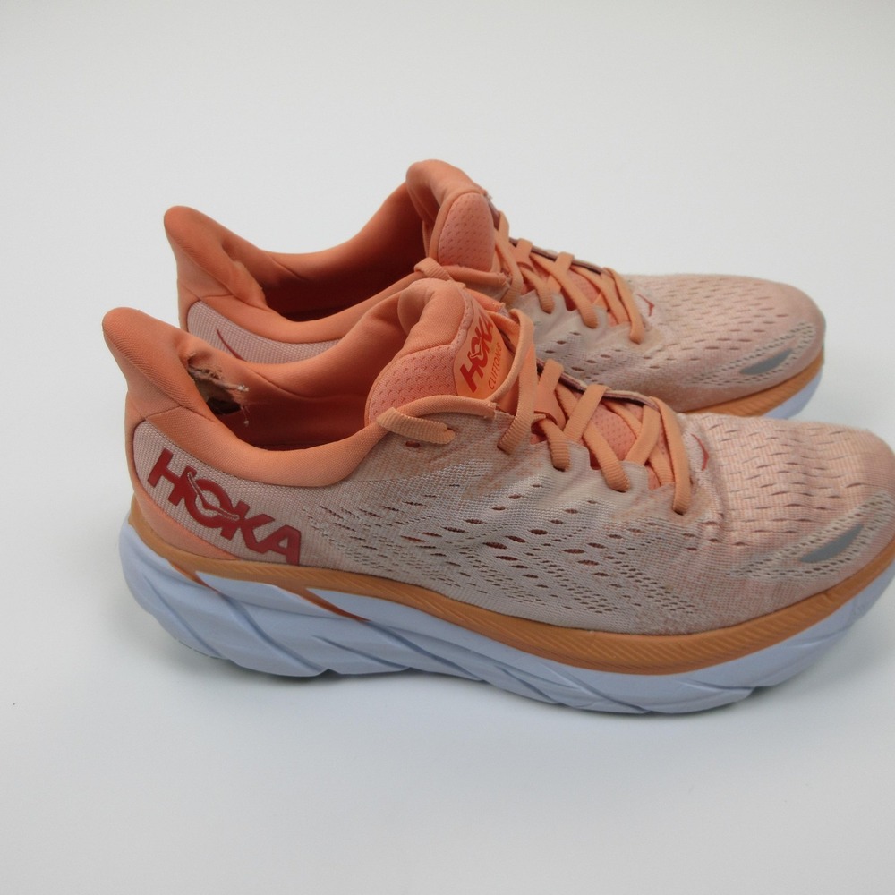 Hoka One One Clifton 8 Shoes Womens Size 10 Orange Running Sneakers 1119394